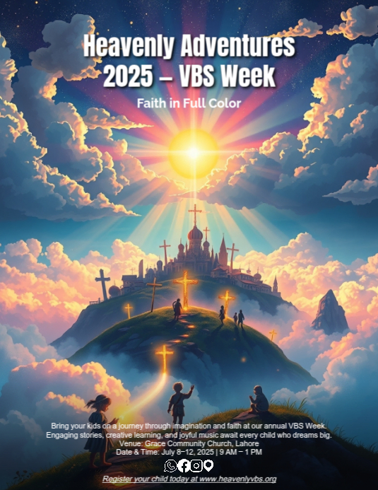 Surreal VBS Flyer Template Whimsical Vacation Bible School Poster